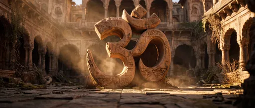 Sandstone Om Sculpture in Ancient Courtyard