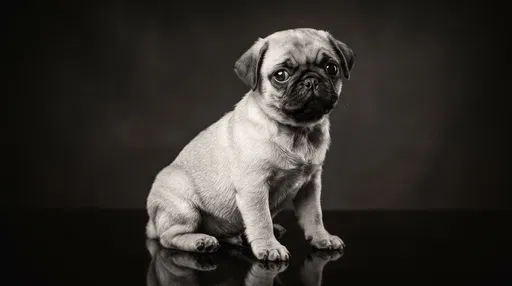 Monochrome Studio Portrait of Pug Puppy
