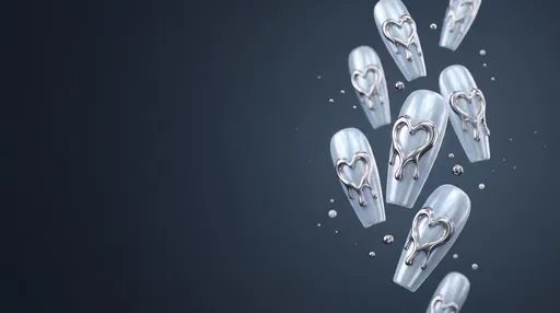 Floating Pearlescent Nail Tips With Silver Hearts