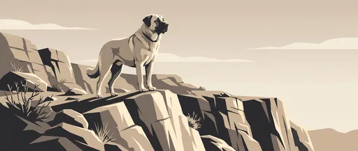 Anatolian Shepherd Standing on Rocky Ridge Illustration