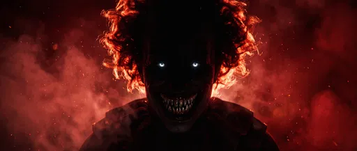 Demonic Clown Silhouette in Red Fog