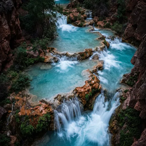 Tiered Turquoise Waterfalls in Red Rock Canyon