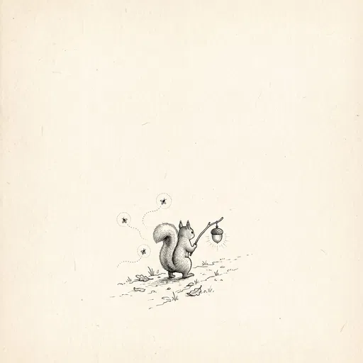 Vintage Ink Drawing of Squirrel With Lantern