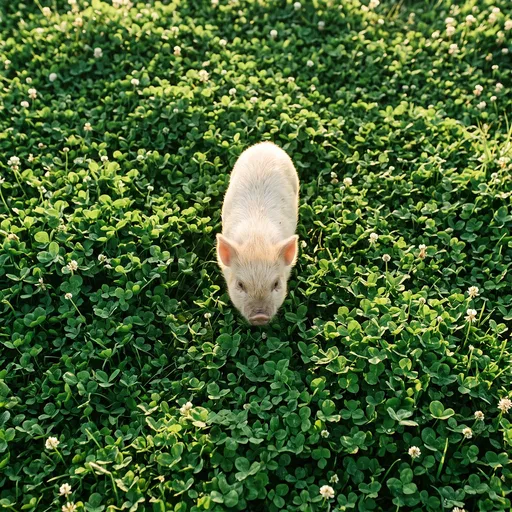 Cream Piglet in Lush Clover Field