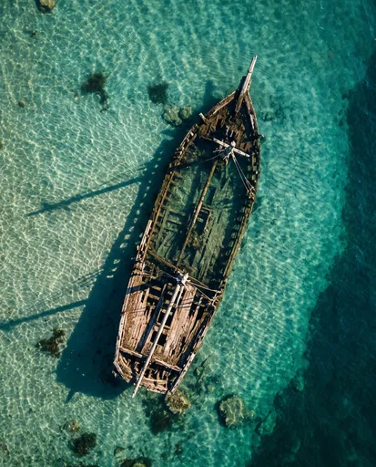 Aerial View of Shallow Water Shipwreck
