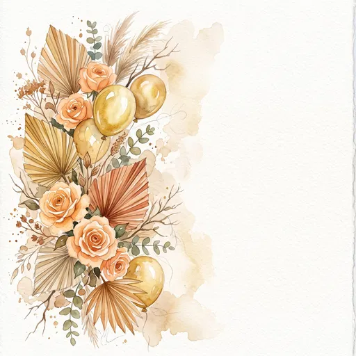 Watercolor Boho Floral and Balloon Border