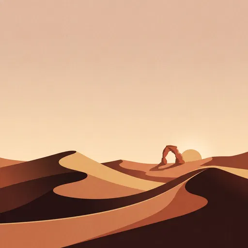 Minimalist Desert Dunes and Arch Illustration