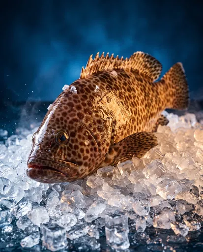 Fresh Honeycomb Grouper on Crushed Ice