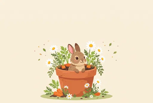 Cute Rabbit in Terracotta Flowerpot Illustration