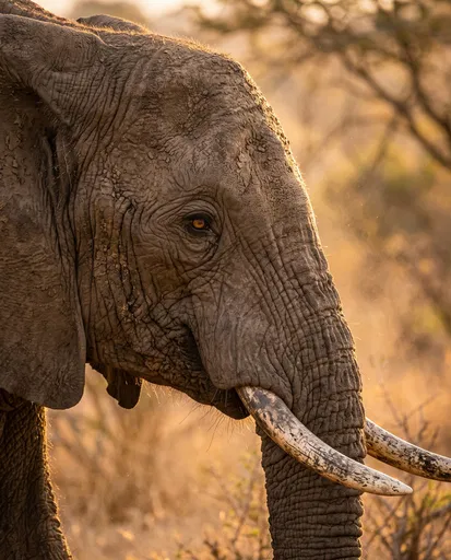 Close-Up Profile of African Elephant
