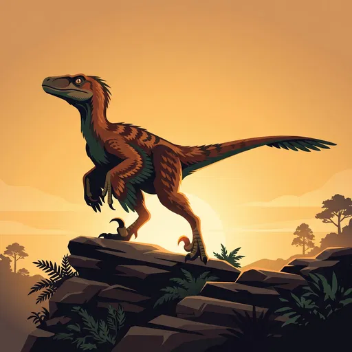 Feathered Raptor on Rocky Outcrop at Sunset