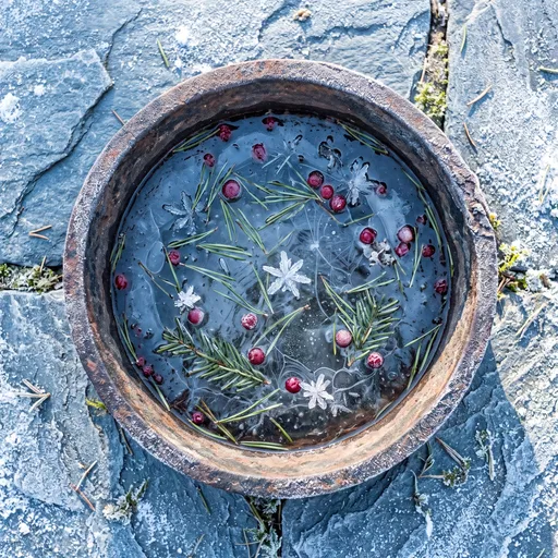 Frozen Winter Berries in Weathered Pot