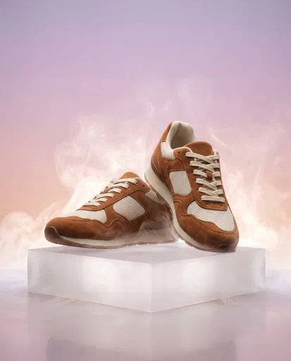 Brown Suede Sneakers on Frosted Block