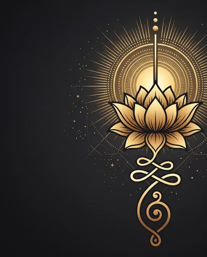 Golden Lotus and Unalome Spiritual Symbol