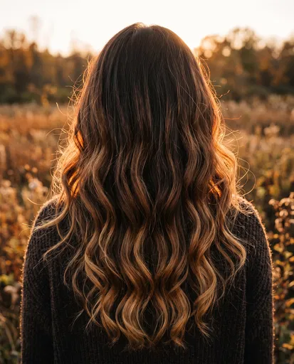 Woman With Wavy Balayage Hair Outdoors