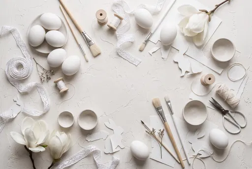 White Monochrome Easter Craft Table Flat Lay