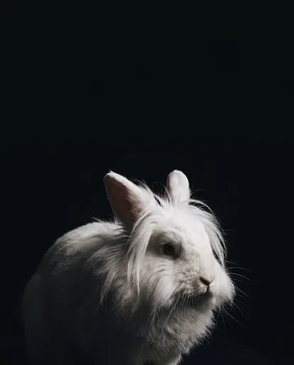 White Lionhead Rabbit on Black Background