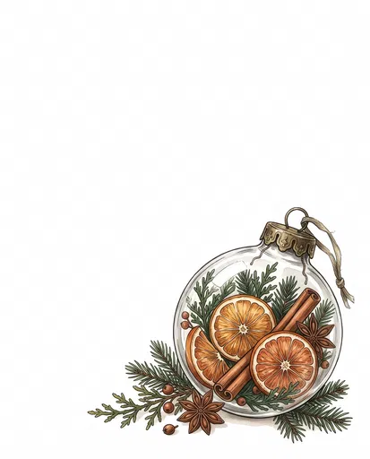Vintage Botanical Christmas Ornament Illustration