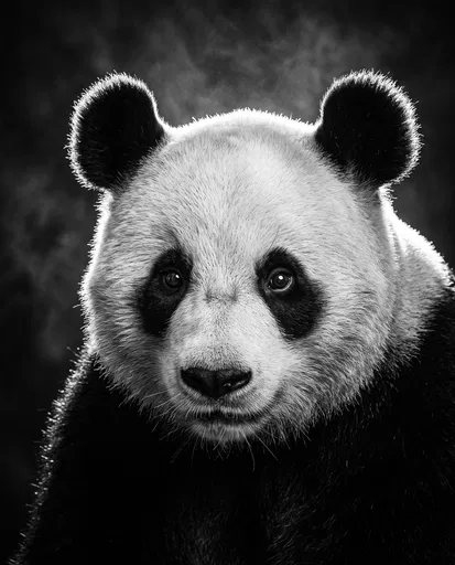 Monochrome Studio Portrait of Giant Panda