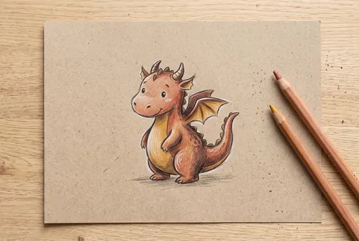 Cute Cartoon Dragon Colored Pencil Drawing