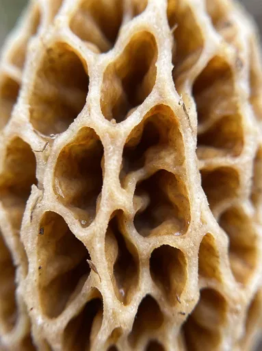 Macro Close-Up of Morel Mushroom Cap