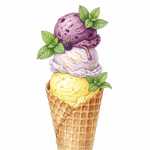 Triple Scoop Ice Cream Cone Illustration