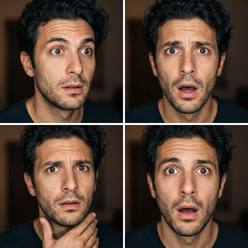 Four-Panel Grid Of Shocked Man