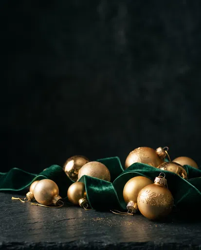 Gold Baubles and Emerald Velvet Ribbon