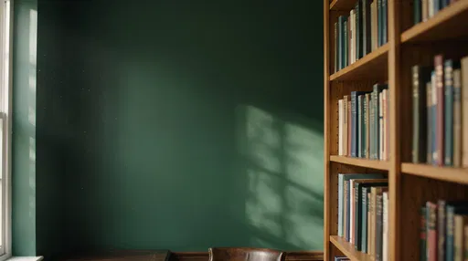 Green Study Wall With Blurred Bookshelves