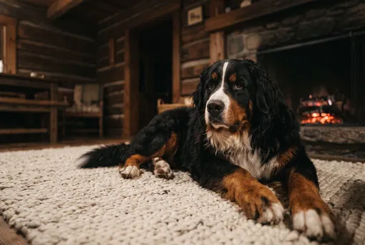 Bernese Mountain Dog in Cozy Cabin
