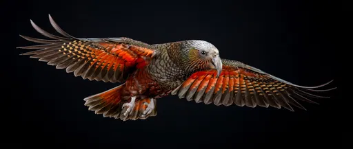Kaka Parrot Flying on Black Background