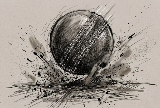 Charcoal Sketch of Bouncing Cricket Ball