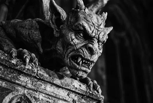 Snarling Stone Gargoyle in Monochrome