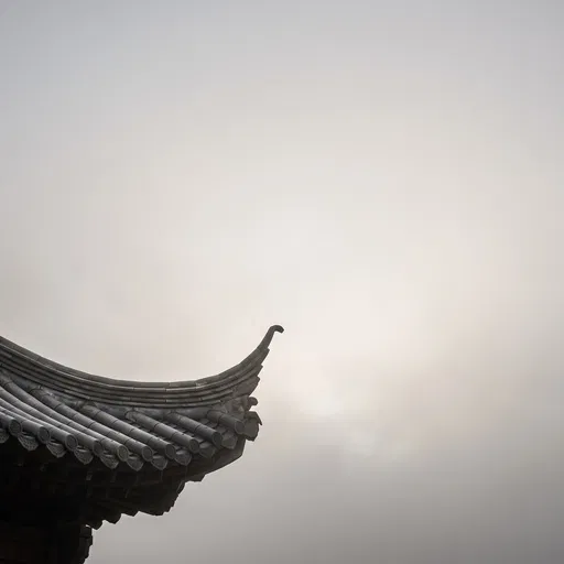 Minimalist Curved Temple Roof Eave in Mist