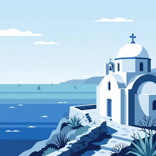 Coastal Whitewashed Chapel Flat Illustration
