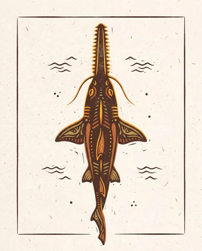 Block Print Sawshark Illustration From Above