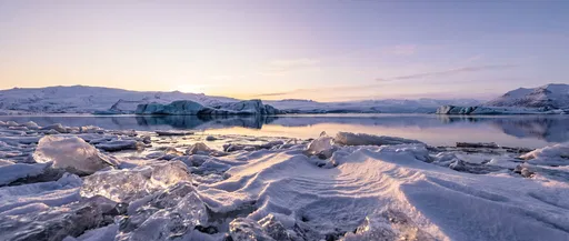 Glacial Lagoon with Icebergs at Sunrise