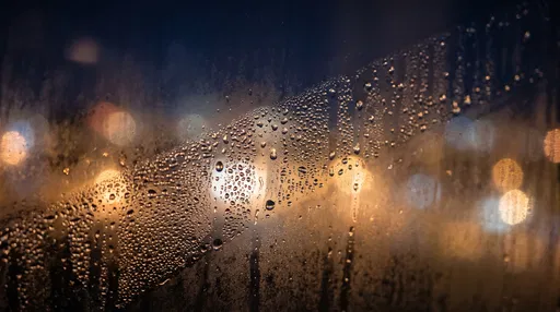 Condensation Droplets on Window at Night