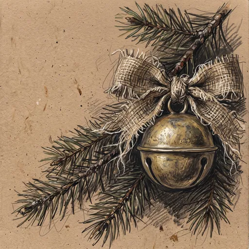 Vintage Sleigh Bell and Burlap Bow Drawing