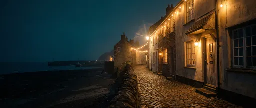 Quiet Coastal Village Lane at Night
