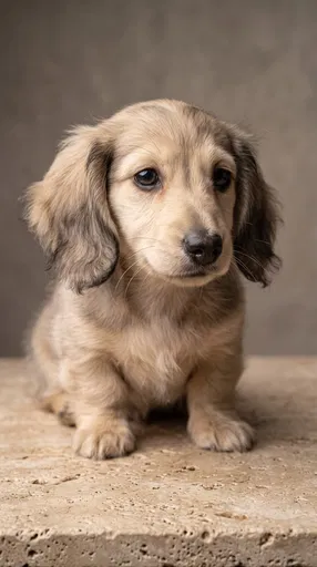 Cream Miniature Longhaired Dachshund Puppy Portrait