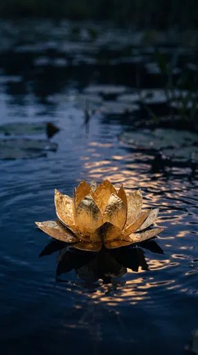 Golden Leaf Lotus on Twilight Pond