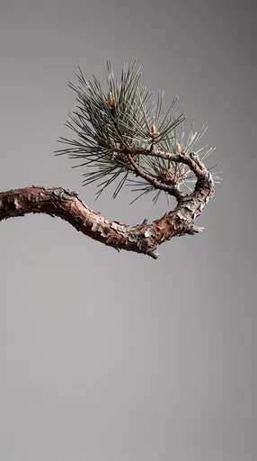 Sculptural Pine Branch on Grey Background