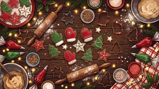Christmas Cookie Baking Flat Lay Illustration