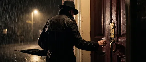 Man at Rainy Doorway at Night