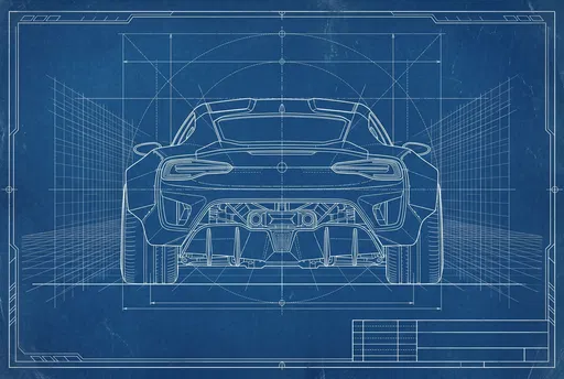 Futuristic Concept Car Rear Blueprint