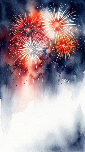 Watercolor Red and Blue Fireworks Illustration