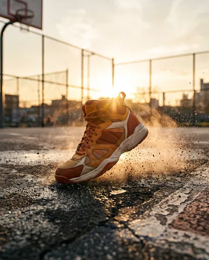 Basketball Sneaker Pivoting on Sunset Court