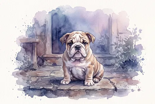 Watercolor Illustration of Pouting Bulldog Puppy