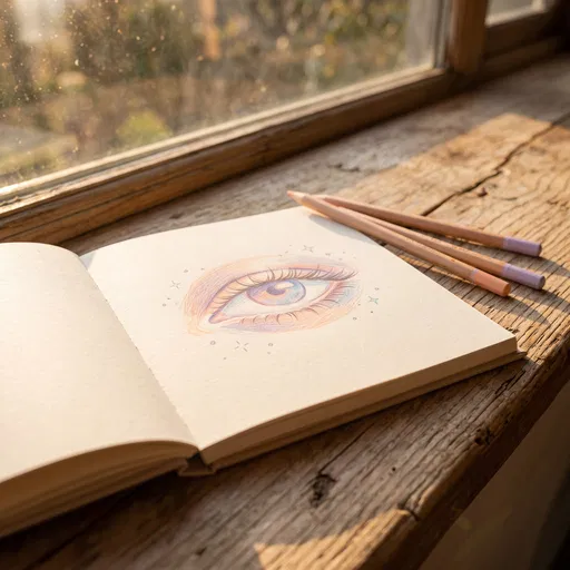 Pastel Eye Drawing in Sunlit Sketchbook